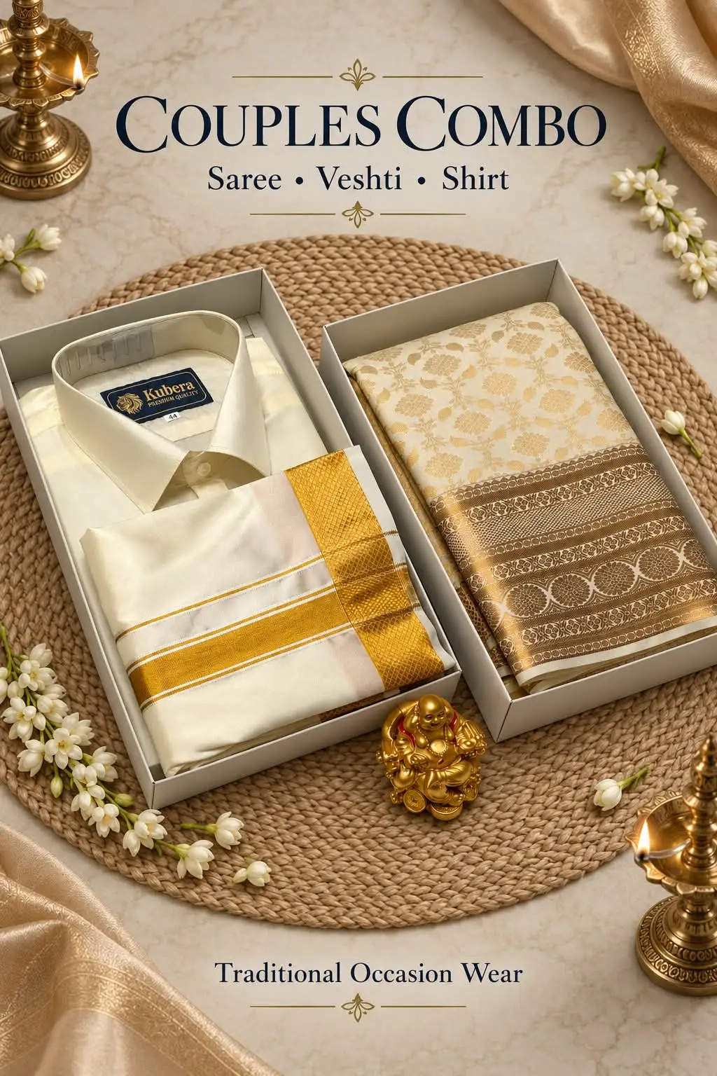 Floral & Geometric Zari Woven Couple Combo Set